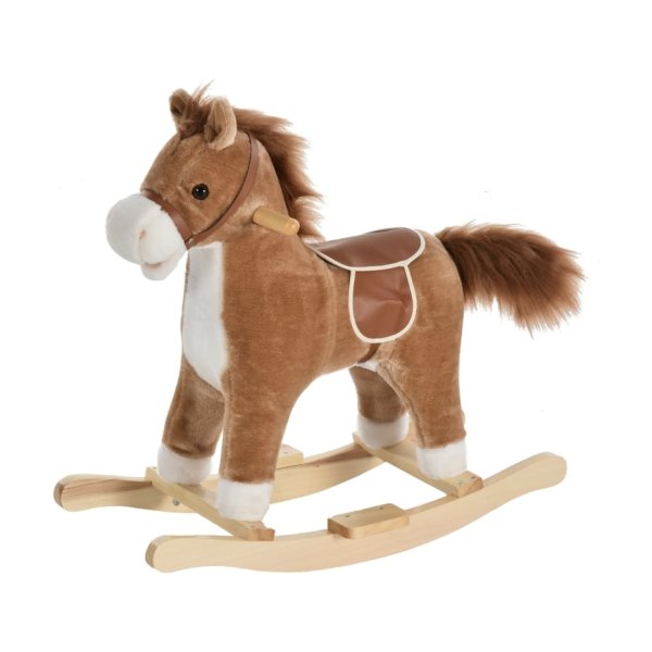 ZAZA Home hobbelpaard voor kinderen baby schommeldier paard met dierengeluiden speelgoed handgrepen voor 36-72 maanden pluche bruin 65 x 32,5 x 61 cm