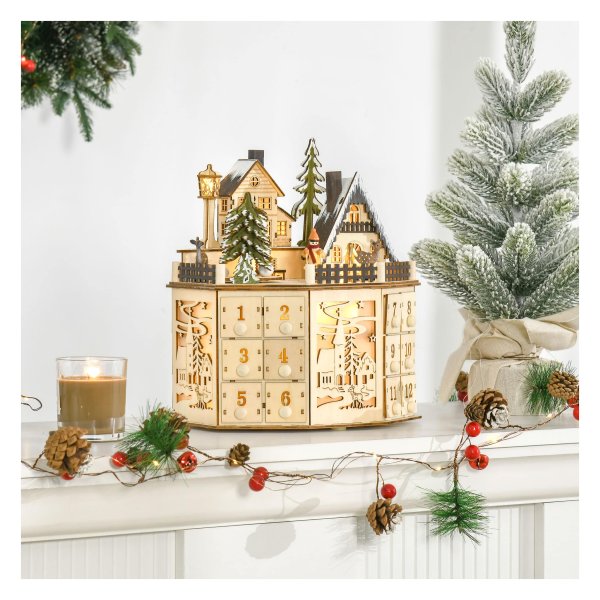 Kerstkalender - Zaza Home - Trein dozen - LED-verlichting - Bruin