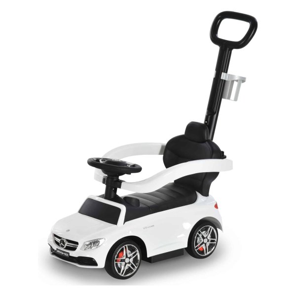 ZAZA Home kinderauto kinderwagen kindervoertuig duw- en houdstang met rugleuning/beschermbeugel, loopstoeltje loopwagen voor baby's 12-36 maanden (wit)