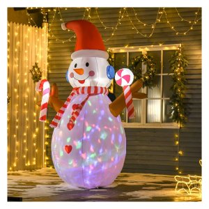 Sneeuwpop - - Roterende verlichting - Kerstdecoratie - Wit/Rood