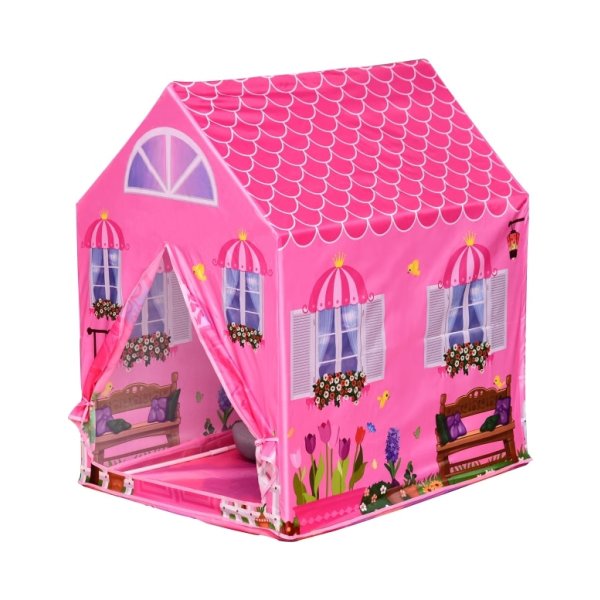 ZAZA Home kinderspeelhuis prinses speeltent huispatroon 2 deuren vanaf 3 jaar rollenspel polyester roze 93 x 69 x 103 cm
