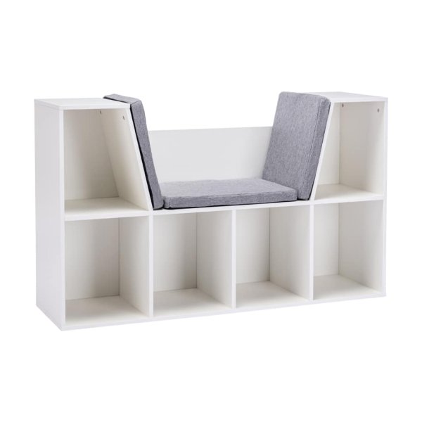 Kinderbank – - 2-in-1 functie – Opbergplank - Wit-grijs
