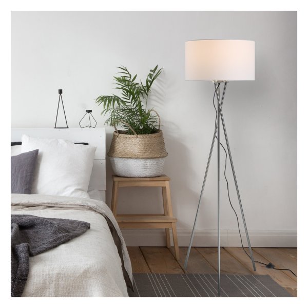 Staande lamp - LuxLight - drie lichtpunten - stoffen kap - zilver