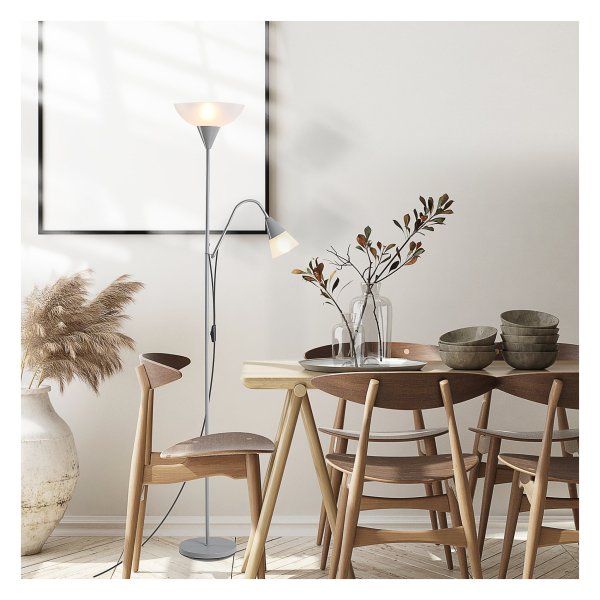 Vloerlamp - LuxeLiving - Verstelbare lichtkoppen - Leescomfort - Zilver/Wit