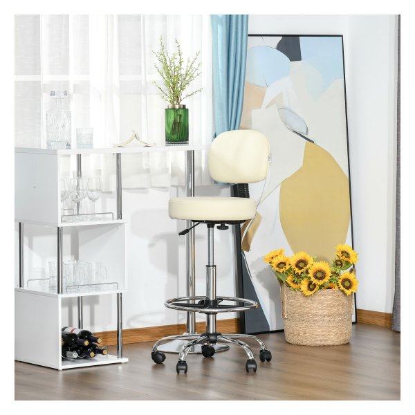 Kruk – ComfortHome - Verstelbaar - Met rugleuning - Beige