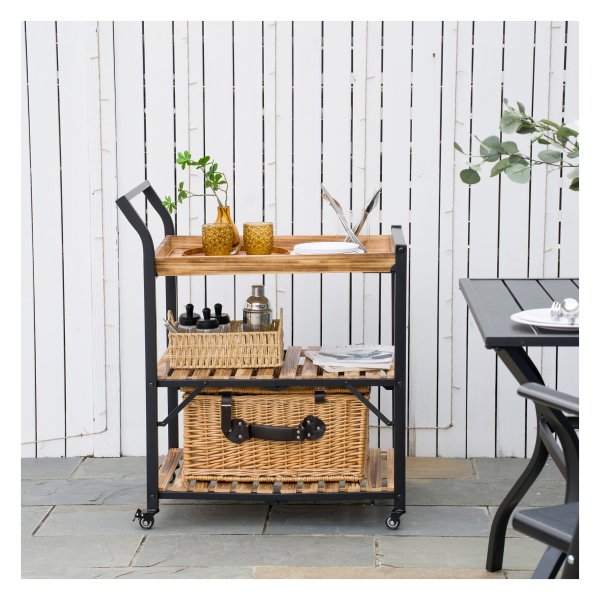 Barbecuekar - HappyGrill - 3 planken - Inklapbaar - Zwart