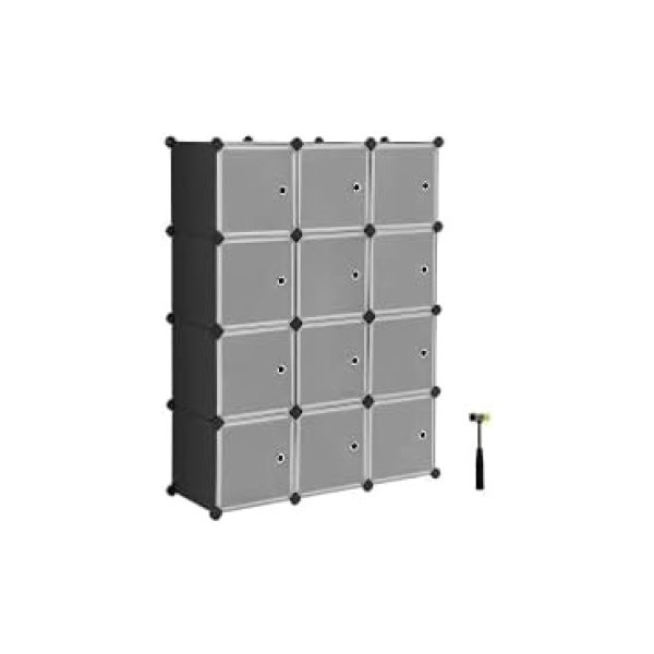 Rack System Shoe Rack Set van 12 dobbelstenen plastic garderobe met deuren Insert Rack Storage Kleding Schoenen Boeken Eenvoudig Montage Zwart