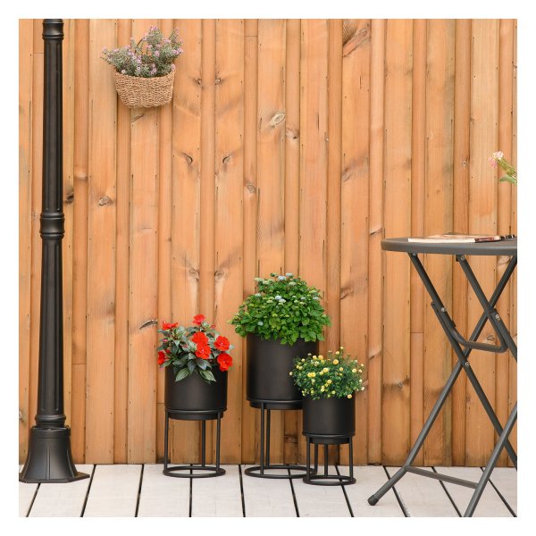 Bloemenstandaard - Metalen plantenstandaard - Inclusief bloempotten - Zwart