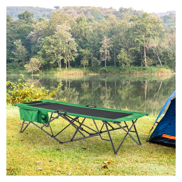 Campingvouwbed - Zaza Home - Drankhouder - Veerkrachtig staal - Groen/Zwart