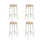Bar Stool 4 stuks keukenstoel Hoge stoel metalen frame eenvoudig Montage met voetsteun voor keuken woonkamer eetkamer beige eiken