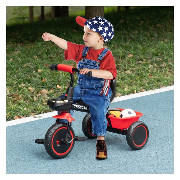 Kinderfiets - Tro-Bike - Driewieler - Hoogteverstelbaar - Zwart/Rood