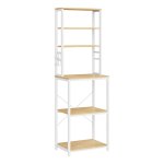 Keukenrek koffiezetapparaat 6 planken en 6 haken voor magnetron stalen frame industriële stijl 40 x 60 x 167 cm eiken wit wit wit