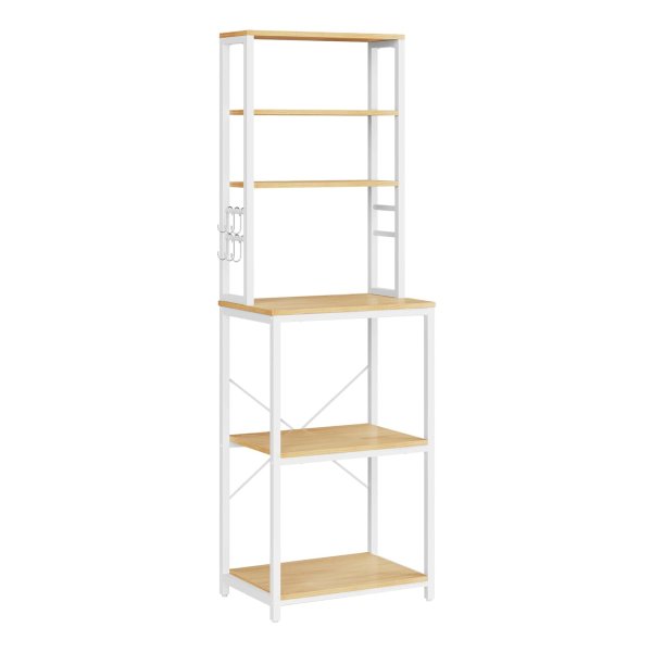 Keukenrek koffiezetapparaat 6 planken en 6 haken voor magnetron stalen frame industriële stijl 40 x 60 x 167 cm eiken wit wit wit