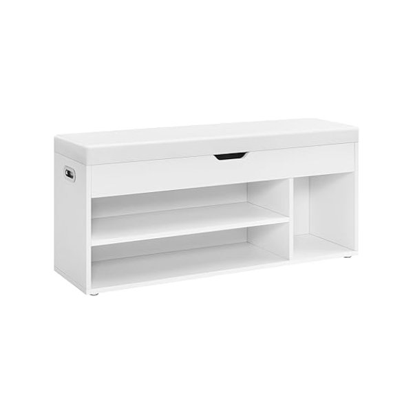 Schoenbank gewatteerde opbergbank 3 compartimenten verborgen opbergplanken voor woonkamer ingang slaapkamer lading 150 kg wit