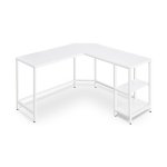 Computerbureau, L vorm hoekbureau, 138 x 138 x 76 cm, gamebalie, werkstation met 2 opbergplanken voor thuiskantoor, ruimtebesparing, gemakkelijk te monteren, esdoornwit