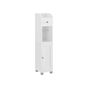 Kleine badkamer veilig, toiletpapierhouder met opslag, opbergpapier opbergkast, badkamerorganisator met verstelbare plank, waterdichte voeten, voor kleine ruimtes, wit