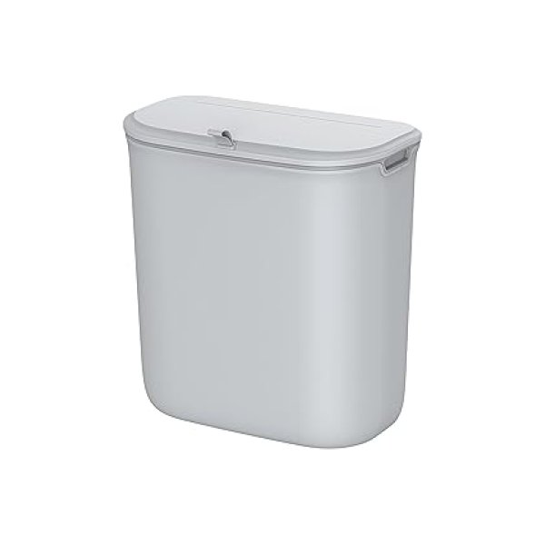 Afvalbakhangend, 9 liter afvalbak, compost bin keuken met deksel, afvalbak om op te hangen, muurmontage, haken om op te hangen en te plakken, op kastdeur, grijs
