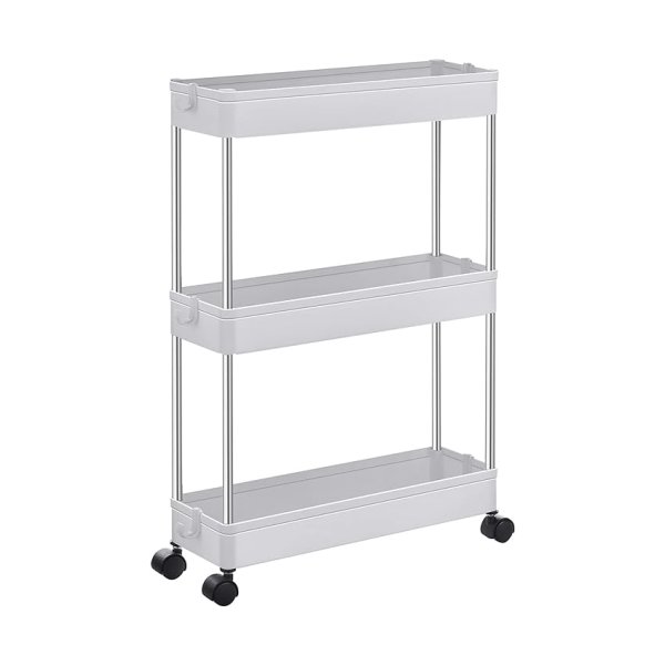 3-Tier trolley ruimtebesparende trolley voor badkamer, keuken, kantoor, 40 x 13,5 x 60 cm, wit