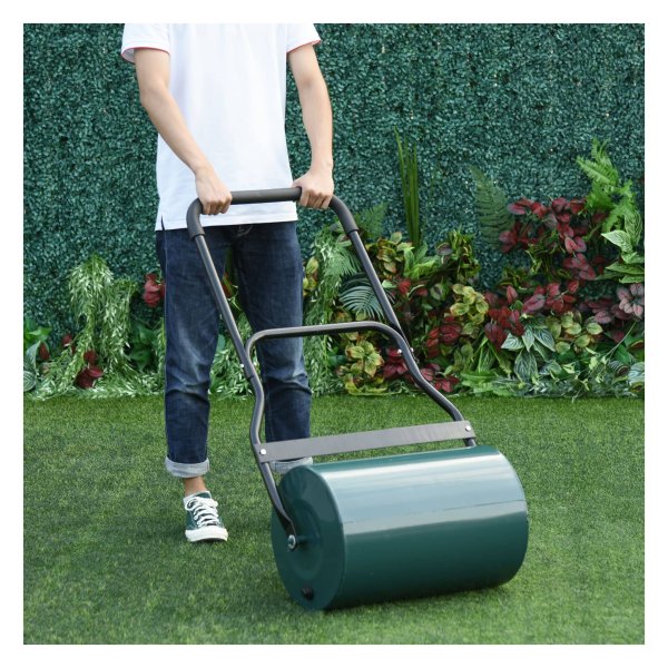 Tuinrol - U-vormig handvat - Gazonroller - Metaalgroen