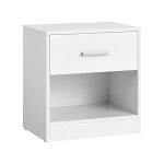 Nachtkastje, bijzettafel, met lade, handvat, open vak, salontafel, voor slaapkamer, woonkamer, klassiek wit