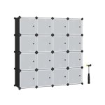 Rekkensysteem, 15 kubussen, plastic garderobe, met deuren, schoenenrek, opslag van kleding, schoenen, speelgoed en boeken, rekken zonder bout, gemakkelijke montage, zwart