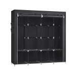 Linnen garderobe, 45 x 170 x 167 cm, 4 hangende compartimenten, met planken, 4 zijcompartimenten, veel ruimte voor slaapkamer, woonkamer, zwart