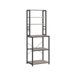 Keukenrek koffiezetapparaat 6 planken en 6 haken voor magnetron stalen frame industriële stijl 40 x 60 x 167 cm grijs en zwart