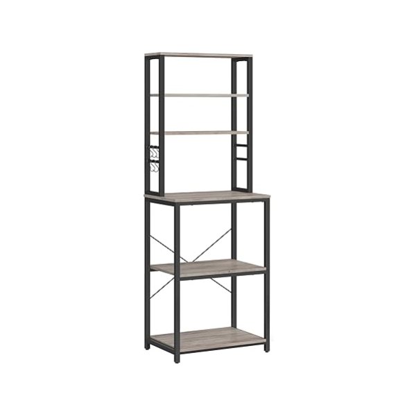 Keukenrek koffiezetapparaat 6 planken en 6 haken voor magnetron stalen frame industriële stijl 40 x 60 x 167 cm grijs en zwart