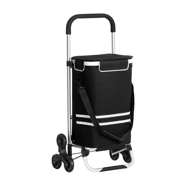 Winkelen trolley vouwwinkelen trolley met trap riser met koelcompartiment grote capaciteit 35L verwijderbare tas zwart