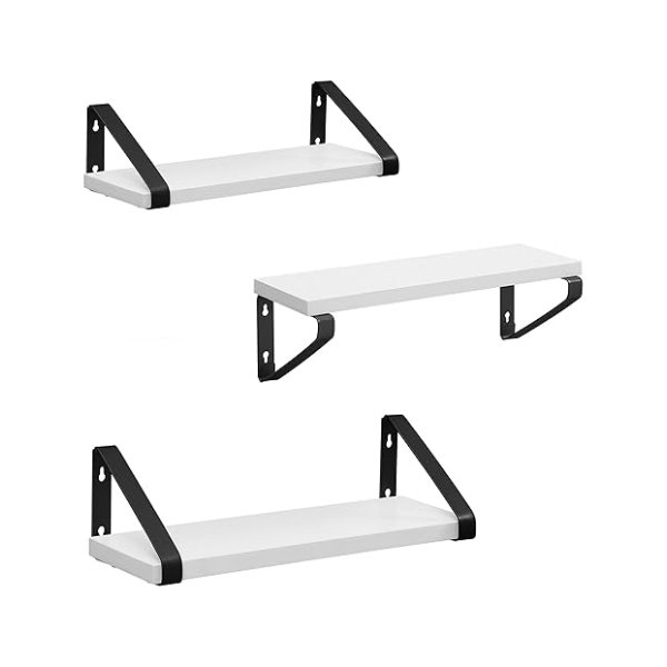Wandrek, zwevende plank, set van 3, plank, 2 montagemogelijkheden, rek voor presentatie, voor woonkamer, keuken, werkkamer, badkamer, wit-zwart