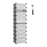 Schoenkast met 10 compartimenten, plastic modulaire plank, schoenendoos, deur gaas opslag grijs