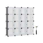 Opbergkast, modulair, 16 compartimenten, plastic plank, met deuren voor kleding, schoenen, speelgoed, boeken, gemakkelijke montage, grijs