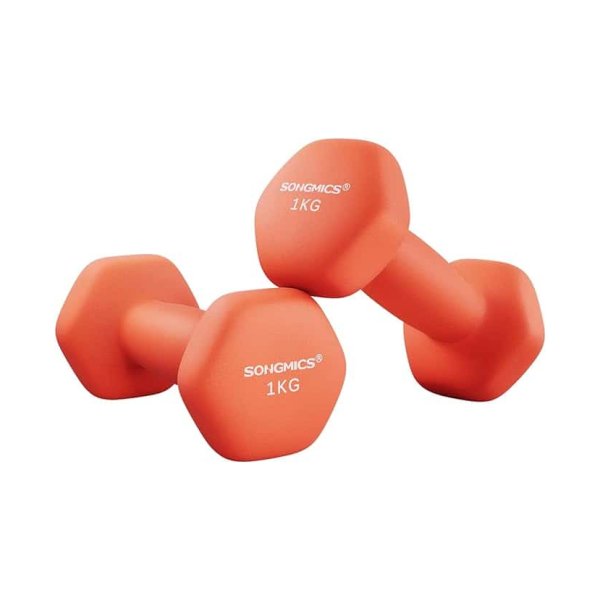 Dumbbells Set van 2 2 x 1 kg Dumbbell Set Dumbbells Hexagon Neopreen Coating krachttraining Workout Fitness Training Home Oranje