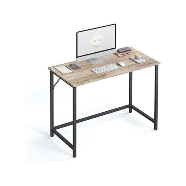 39-inch computer Writing Desk, Home Office Small Study Workstation, industriële stijl PC-laptoptabel, stalen frame, 39.4, Greige + Black