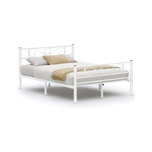 Tweepersoonsbedframe, bedframe, metalen bedframe, past bij 140 x 190 cm matras, gastbed, voor volwassenen, kinderen, gemakkelijke montage, voor kleine ruimtes, wit