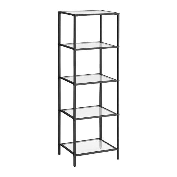 Rek met 5 planken, badkamerrek, gehard glas, eenvoudige montage, voor badkamer, woonkamer, keuken, kantoor, transparant inktzwart