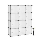 Rekkensysteem met 12 compartimenten, plastic schoenenrek met deuren, garderobe, slotloze planken voor kleding, schoenen, speelgoed en boeken, gemakkelijk te monteren, 93 x 31 x 123 cm, wit