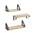 Wandrek, zwevende plank, set van 3, plank, 2 montagemogelijkheden, rek voor presentatie, voor woonkamer, keuken, werkkamer, badkamer, eikenkleurig zwart