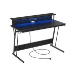 Gamingtafel met ledverlichting, bureau met ingebouwde stekkerdoos, computertafel, monitorstandaard voor 2 monitoren, slaapkamer, 60 x 120 x 76 cm, klassiek zwart