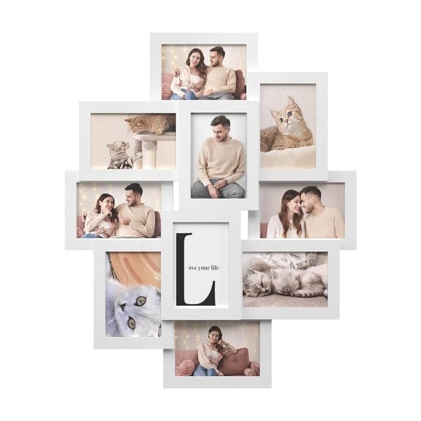 Afbeeldingsframe collage voor 10 foto's, 10 x 15 cm (4 "x 6"), van MDF -planken, vereist montage, wit