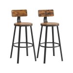 Barkrukken, set van 4, barstoelen, keukenstoelen met stevig metalen frame, zithoogte 73 cm, eenvoudige montage, industrieel design, vintabruin-zwart