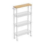Trolley 4 niveaus, keuken trolley smal, nicheplank op wielen, staal, handvat voor kleine ruimtes, 13 x 45,5 x 77 cm, keuken, badkamer, woonkamer, studie, eiken wit