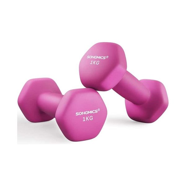 Set van 2 halters, 2 x 1 kg, neopreen handgewichten, niet-slip grip, fitness-trainingen