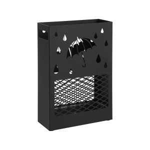 Paraplu Stand metaal Umbrella Stand rechthoekig met verwijderbare waterverzamelaar 4 Hooks Cutout Design voor Corridor Office Black