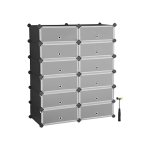 Schoenrek Plastic rechthoekig planksysteem met 12 compartimenten, doe -het -zelf schroefplank, opslagrek kledingkast, schoenmaker, 40 x 30 x 17 cm per compartiment, metalen draad, zwart