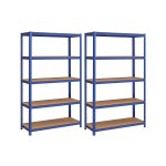 Opslagrekken, zware planken, set van 2, kelderrekken, 200 x 120 x 60 cm, tot 875 kg laadcapaciteit, boutloze rekken, versterkte stalen frame, 5 verstelbare planken, blauw