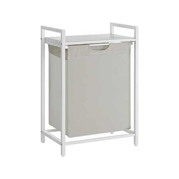 Wasmand, wasemmer met plank, waskast, oxford stof wasstas uitbreidbaar, verwijderbaar, metalen frame, 65 l, 50 x 33 x 72 cm, wit
