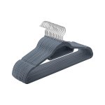 Kledinghangers, fluweel 0,5 cm dik niet-slipoppervlak met twee inkepingen, 360 ° roteerbare haak, lichtgrijs, pak van 20