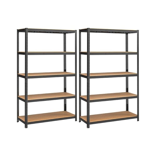 Opslagrekken, zware rekken, set van 2, 200 x 120 x 60 cm, tot 875 kg laadcapaciteit, rekken, rekken zonder bout, versterkt stalen frame, 5 verstelbare planken, zwart
