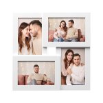 Fotoframe collage voor 4 foto's, 10 x 15 cm, muur gemonteerd fotogalerij display, met glazen plaat, wit
